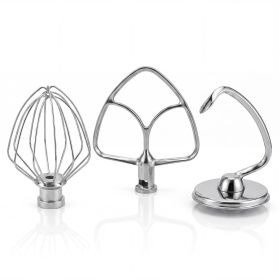 Stand Mixer Accessories 3-piece Set, Stainless Steel Whisk, Dough Hook And 5-Quart Whisk