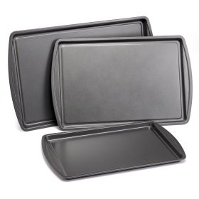 3pc Carbon Steel Nonstick Cookie Sheet Bakeware Set, 11" x 17", 10" x 15", 9" x 13", Gray