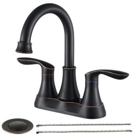 2-Handle 4-Inch Oil Rubbed Bronze Bathroom Faucet, Bathroom Vanity Sink Faucets with Pop-up Drain and Supply Hoses (Option: Black)