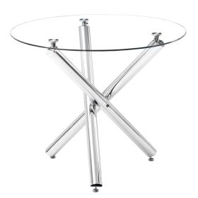 90*90*75cm Round Glass Dining Table Transparent Glass Table Leg Cross Design (Option: as picture)