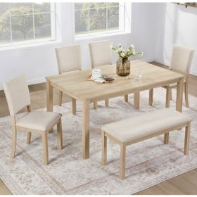 6 Piece Dining Table Set with Bench, Wooden Rectangular Kitchen Table Set with Bench and 4 Upholstered Chairs for Living Room, Kitchen, Dining Ro (Option: default title)
