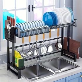 1-pack single-layer double-layer countertop dish storage drain rack retractable kitchen sink storage rack dish rack drain rack black kitchen stor (size: single layer)